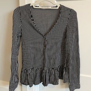 ZARA Black and White Striped Peplum Blouse Size XS
